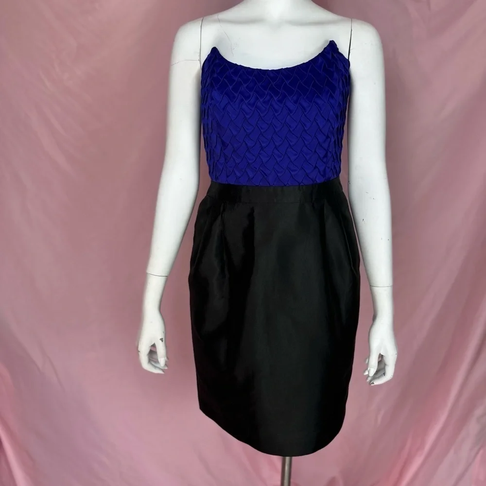 Reiss silk & cotton strapless purple black mini dress, size 6